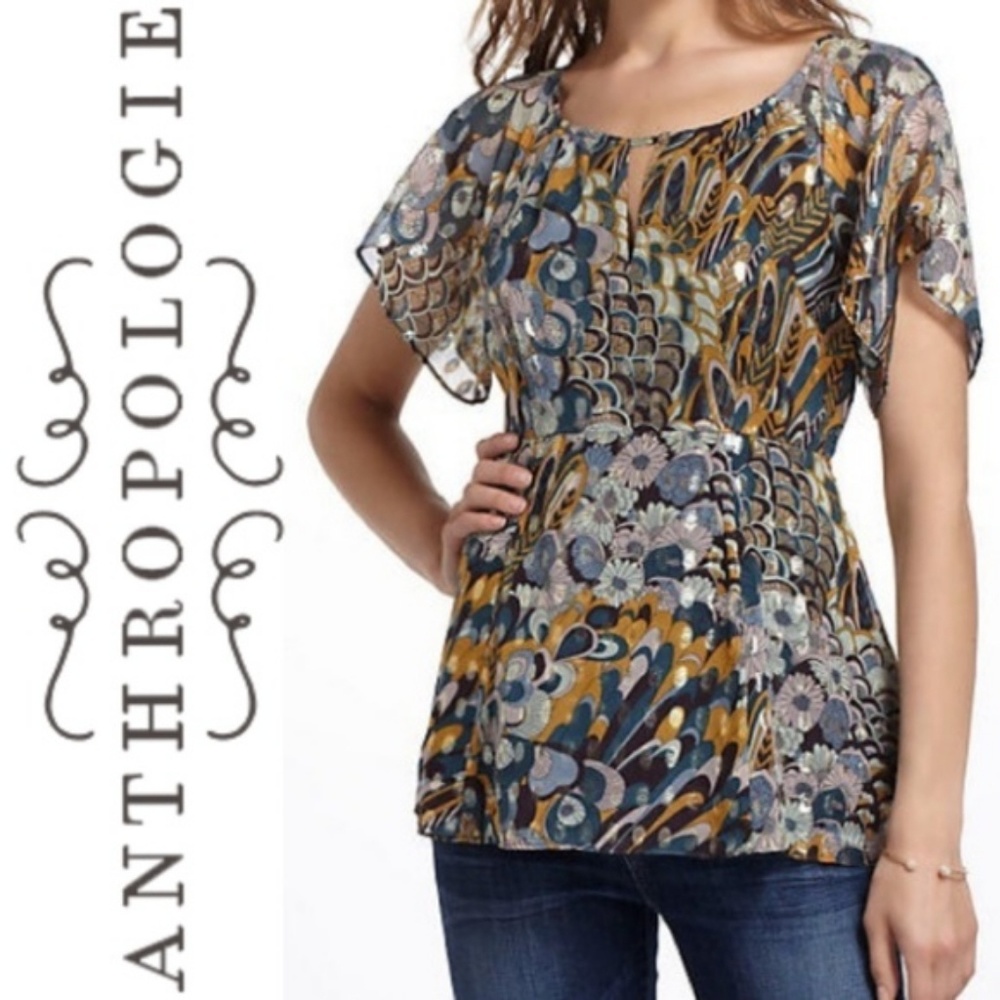 Anthropologie HD in Paris Peacock Prisma Top - Picture 1 of 8